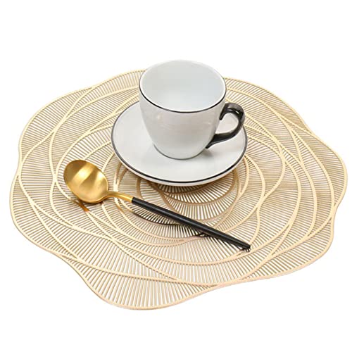 6er Pack Platzdeckchen Rund PVC Platzset,Ausgehöhlte Platzset,Abwaschbar Vinyl Tischsets Hitzebeständig rutschfest Platzdeckchen,Waschbar Tischset,Für Restaurant, Küche, Hochzeit, Party (Gold,Stil1) von Jauhmui