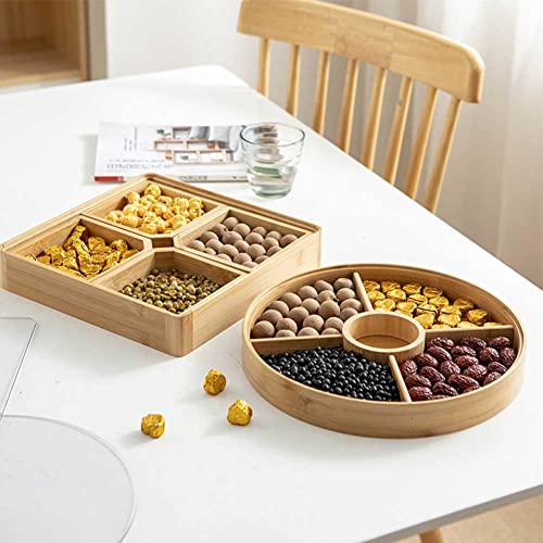 Bambus Nüsse Tablett,Snack Serviertablett Snacks Aufbewahrungsbox,Obstbox Trockenobstbehälter,Süßigkeitenteller mit Deckel,Süßigkeiten Box Mit Fach,Snackbox für Party, Hochzeitsdekoration (Rundes) Bambus Nüsse Tablett,Snack Serviertablett Snacks Aufbewahrungsbox,Obstbox Trockenobstbehälter,Süßigkeitenteller mit Deckel,Süßigkeiten Box Mit Fach,Snackbox für Party, Hochzeitsdekoration (Rundes) von Jauhmui