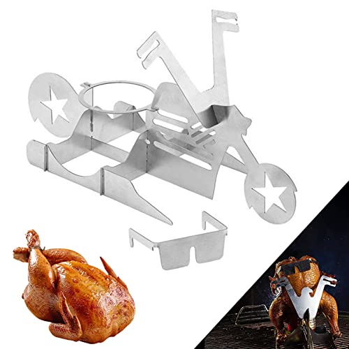 Edelstahl Huhn Braten Rack,Amerikanisches Motorrad BBQ,Tragbarer Hühnerständer mit Gläsern,BBQ Hähnchengriller,Bierdosenhalter Grillrost,Hähnchen Grill,zum Backen von Backöfen und Grillen (Stil3) von Jauhmui