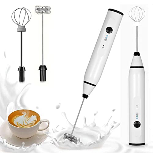 Elektrischer Milchaufschäumer,Handheld Milchaufschäumer Stab,USB Wiederaufladbar ​Milchschäumer Elektrisch Mit zwei Ersatzköpfen,für Kaffee, Latte, Cappuccino, Macha, Macchiato-Schwarz (Weiß) von Jauhmui