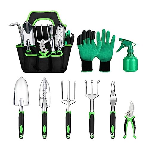 Jauhmui Gartenwerkzeug Set,9Pcs Teiliges Rostbeständiges Gartengeräte Set mit Aufbewahrungstasche,GartensetHandwerkzeug Geschenk-Kit,Hochleistungs-Gartengerät,Ideal Garten Geschenke für Frauen/Männer von Jauhmui