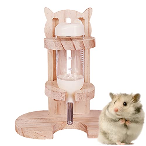 Hamster Trinkflasche mit Ständer,Einstellbar Holz Hamster Wasserspender,Ständer Hamster Nippeltränke mit Basis,80 ml Kleintiertränke,für Meerschweinchen, Hasen Chinchilla, Ratten, Frettchen (Set 1) von Jauhmui