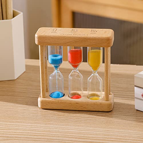 Holzsand Timer 3 in 1 Sanduhr Timer, Mini-Sanduhr, kreative Sanddekoration, kleine Ornamente,Küchen-Timer-Uhr, Zeitmanagement, 1, 3, 5 Minuten,Glas Timer für Kochen Maske Yoga Zähneputzen (Stil 1) von Jauhmui