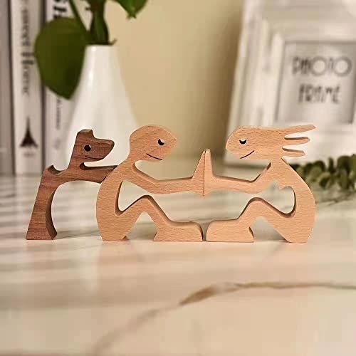 Holzskulptur Ornamente,Familien-Welpe Holzschnitzerei Ornamente, Hundefiguren Ornamente,Abstrakte Stil Menschen mit Hund Statue,Handgeschnitzte Figur,Holzschnitzerei Kreative Geschenke Hund (Stil C) von Jauhmui