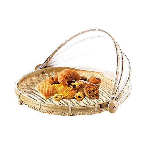 Jauhmui Bambus Zelt Korb,Handgewebte Zelt Abdeckung ,Bambus Obstkorb Essen Fliegenhaube Gemüsekorb Lebensmittel Abdeckung mit Fliegenschutz,Picknick Servierkorb,für Home Outdoor Picknick (L) von Jauhmui