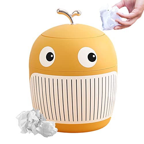Jauhmui Niedlicher Mini-Desktop-Papierkorb mit Deckel,Plastik-Wale-Abfallkorb,Klein Tischabfalleimer,Büro Tischmülleimer,Kompaktes Design Mini Kosmetikeimer,für Küchen-Badezimmer-Schreibtisch (Gelb) von Jauhmui