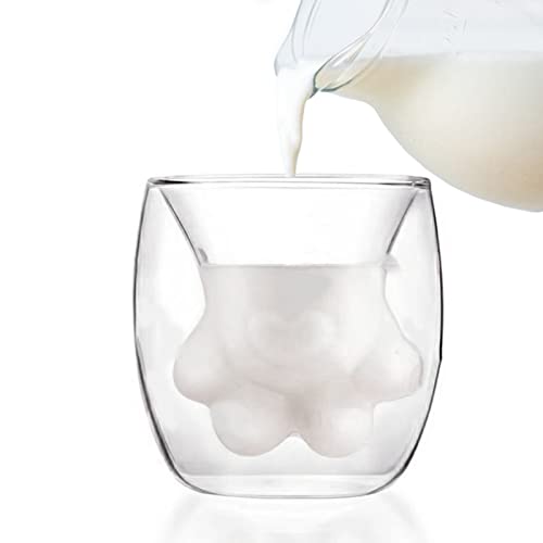 Katze Pfotenbecher,Süß Katzenpfote Tasse,Katzenkrallen Kaffeeglas,Doppelwandige Glas-Kaffeetassen,Heat-resistent Handmade Creative Milk Mug,Glas-Cup für Latte Cappuccino Espresso Eistee (Stil 1) von Jauhmui