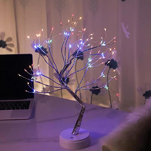 LED-Baumlicht,108 LED Baum Lichter Warmweiß Batterie & USB Bonsai Baum Licht,Schreibtisch-Nachtlicht mit Touch-Schalter, Flexible Zweige Baumlicht,Innen Deko-Leuchtbaum Lichterkett (Farbiges Licht) von Jauhmui