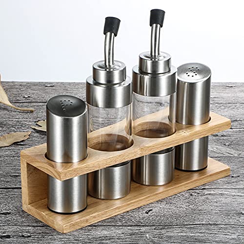 Öl- und Essigspender-Set,4-teiliges Menage-Set aus Edelstahl und Glas,Gewürzspender Set mit Holzregal,Beinhaltet 2 Öl-Essig-Menage-Flaschen, 2 Salz- und Pfefferstreuer,Glas-Gewürz-Set für Küche Öl- und Essigspender-Set,4-teiliges Menage-Set aus Edelstahl und Glas,Gewürzspender Set mit Holzregal,Beinhaltet 2 Öl-Essig-Menage-Flaschen, 2 Salz- und Pfefferstreuer,Glas-Gewürz-Set für Küche von Jauhmui