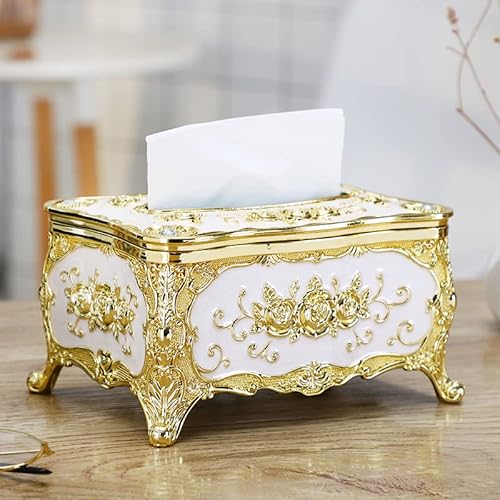 Taschentuchbox,Kosmetiktücher-Box,Retro-Tissue-Box,Europäische Tissue Box,Kosmetiktuchspender,Acryl Serviettenhalter,Taschentücher Box,Luxuriöser Europäischer Stil,für Büro/Auto/Badezimmer (Gold) von Jauhmui