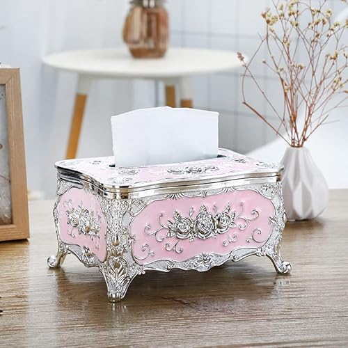 Taschentuchbox,Kosmetiktücher-Box,Retro-Tissue-Box,Europäische Tissue Box,Kosmetiktuchspender,Acryl Serviettenhalter,Taschentücher Box,Luxuriöser Europäischer Stil,für Büro/Auto/Badezimmer (Rosa) von Jauhmui