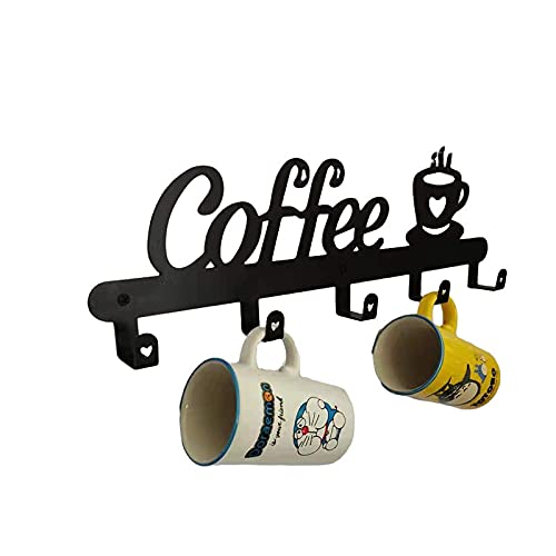 Tassenhalter 5 Haken,Kaffee Becher Halter Rustikalen Wand Montiert Tasse Veranstalter Hängen Rack mit Klebeschrauben,Küche Lagerung Haken,für Tassen,Becher,Weingläser auch als Garderobe verwendbar von Jauhmui