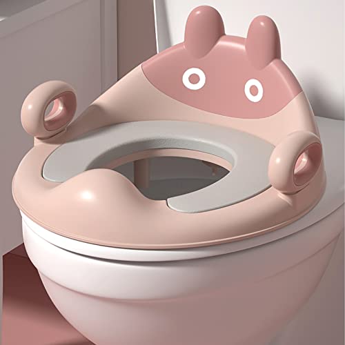 Toilettensitz Kinder WC Sitz -Toilettentrainer mit Sanft Kissen,Griff und Rückenlehne,Töpfchen Training Sitze WC-Trainer mit Spritzschutz, Kindertoilettensitzaufsatz für Kinder 1-8 Jahren (Rosa) von Jauhmui