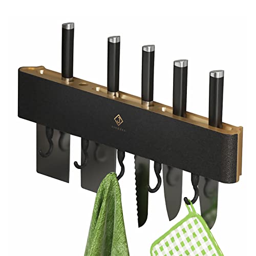 Wand Messerhalter,Selbstklebender Küchenmesserhalter mit 5 Haken,Wandmontiertes Messerregal,Platzsparender Messerhalter Küchenorganizer,für Küchenmesser & Werkzeuge Requisiten(Ohne Messer) (Schwarz) von Jauhmui