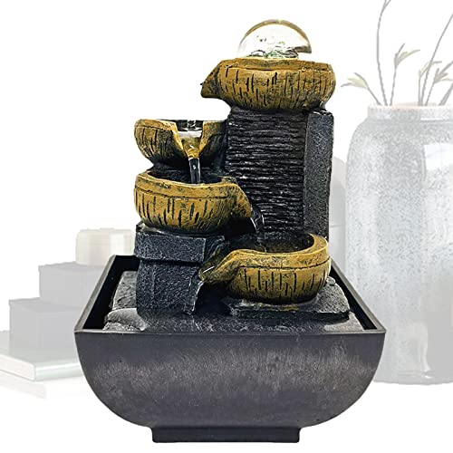 Wasserfallbrunnen,Wohnzimmer Schreibtisch Brunnendekoration,Zimmerbrunnen Tischbrunnen mit Rollender Kugel,Polyresin Springbrunnen,Wohlfühlbrunnen für Zuhause und Büro,Home Feng Shui Dekoration von Jauhmui