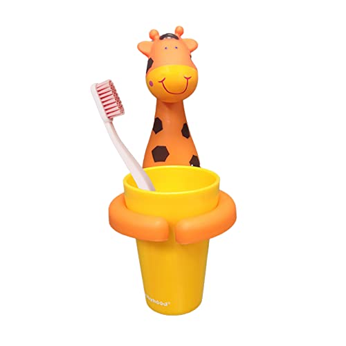 Zahnbecherhalter,Kinderzahnbürstenhalter mit Tasse,Tier-geformte Zahnbürstenhalter Mit Saugnapf,Cartoon Zahnbürstenhalter,Niedliche Zahnbürstenhalter,Reinigungsmittel Für Babys Und Kinder (Giraffe) von Jauhmui