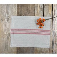 Set Von 4, 6, 8, 10 Rustikale Leinen Tischsets Mit Roten Streifen/Schwere Gegehrten Ecken Tischset von JaujaLinen