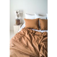 Stonewashed Leinen Bettbezug in Stilvollem Zimt/Leinen Bettwäsche/Leinen Nach Maß Braun Zimt von JaujaLinen