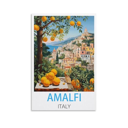 Amalfi Italien-Reiseposter im Vintage-Stil, 20 x 30 cm, Leinwand-Kunst-Poster und Wandkunst, Bilddruck, Schlafzimmer-Dekor von JavoN