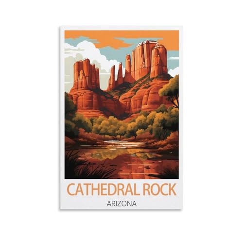 Arizona Cathedral Rock Vintage Reiseposter 30 x 45 cm Leinwand-Kunst-Poster und Wandkunst-Bild, Druck, Schlafzimmer-Dekor von JavoN