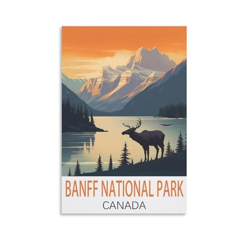 Banff National Park Kanada Vintage-Reiseposter 40 x 60 cm, Leinwand-Kunstposter und Wandkunst, Bild, Druck, Schlafzimmer-Dekor von JavoN