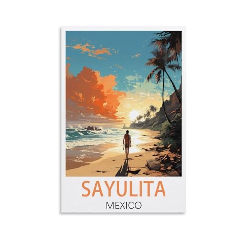 Sayulita Mexiko Vintage-Reiseposter, 30 x 45 cm, Leinwand-Kunst-Poster und Wandkunst, Bilddruck, Schlafzimmer-Dekor von JavoN