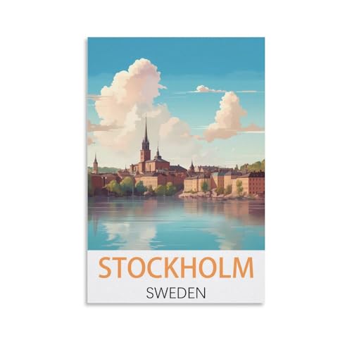 Stockholm Schweden Vintage-Reiseposter, 40 x 60 cm, Leinwand-Kunst-Poster und Wandkunst, Bilddruck, Schlafzimmer-Dekor von JavoN