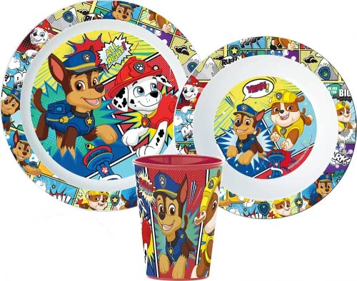 Paw Patrol 'Cartoon' Geschirrset, Kunststoff, mikrowellengeeignet, 3-teilig, Glas Paw Patrol 'Cartoon' Geschirrset, Kunststoff, mikrowellengeeignet, 3-teilig, Glas von Javoli