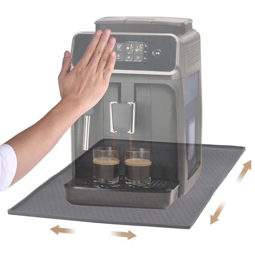 Javonix Unterlage für Kaffeemaschine und Kaffeevollautomat Wasserdicht, Anti-Rutsch, leicht verschiebbar, saugfähig–Silikonmatte mit Filz, Kompatibel mit De Longhi, Philips, Siemens usw Grau 48x30cm von Javonix