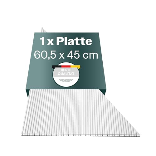 Hohlkammerplatten für Gewächshaus 60,5x45 cm - Polycarbonatplatten, Kunststoffplatten 4mm, Wetterfeste Gewächshausplatten, Polycarbonat Stegplatten, Transparentes & UV-beständige Wellplattendach von Jawoll