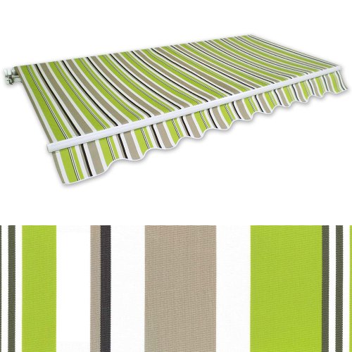 Jawoll Markise, Gelenkarmmarkise 350x250 cm, Markisenstoff grün-braun (Profilfarbe: Weiß) Sonnenschutz mit Markisenkrubel, Schattenspender, Sonnensegel, UV- beständig & Wasserabweisend von Jawoll