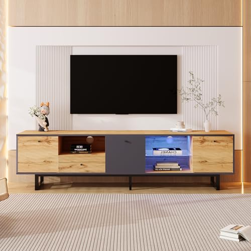 Jaxenor 190cm TV Schrank mit 3 Türen und 1 Schubladen, Moderner TV Board mit Stauraum, Fernsehschrank mit LED-Lichteffekt, Fernseher Schrank für Wohnzimmer, Glastrennwand, Holz und Anthrazit von Jaxenor