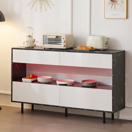 Jaxenor Sideboard Wohnzimmer mit 4 Schubladen, Buffetschrank mit Offenem Stauraum für Wohnzimmer, Esszimmer & Flur, Modern Wohnzimmerschrank mit LED-Beleuchtung, Kippschutz, Schwarz und Weiß von Jaxenor