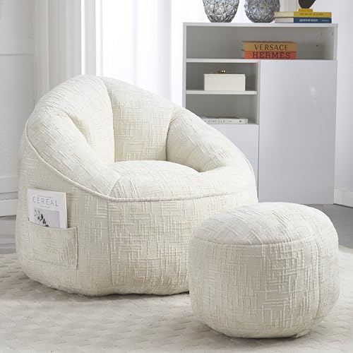 Jaxenor Sitzsack Sofa mit Hochdruck Schaumstoff, Bean Bag mit Fußstütze, Stzsack Erwachsene/Kinder, Sitzsack mit Füllung, Beige von Jaxenor