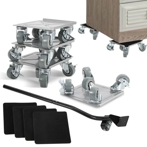 Jaxguom 4X Möbel transportroller Set 5 Räder Bis 600kg,Möbeltransportrollen Möbelheber Set für schwere Möbel Verschieben,mit Lastenheber,360 Grad drehbar Transporthilfe Möbelroller von Jaxguom