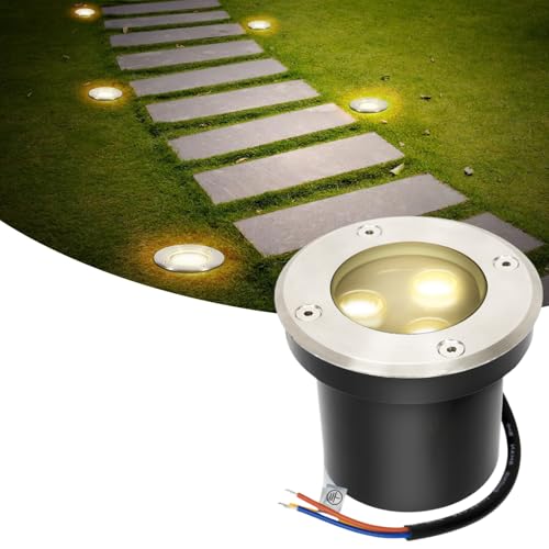Jaxguom Bodeneinbaustrahler aussen mit eingebaute LED 3W Warmweiß Lamp IP65 Bodenstrahler außen Schwarz Rund,Bodenleuchten befahrbar 230V,Bodeneinbauleuchten für Boden Garten Pool Pflanzen von Jaxguom