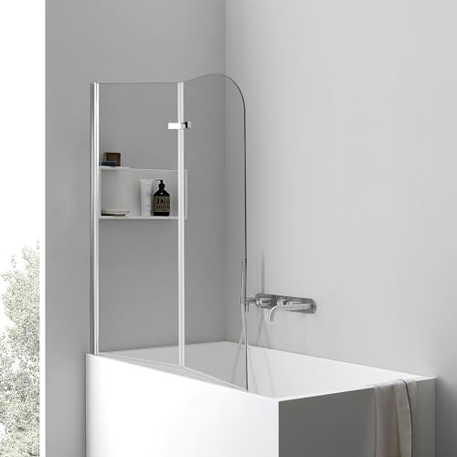 Jaxguom Duschwand für Badewanne, 100x140cm 2-Teilig Faltbar Duschabtrennung Badewanne,mit 6mm ESG Sicherheitsglas,Badewanne Duschwand Silber Transparent,Glas Badewannenwand mit Badewannenaufsatz von Jaxguom