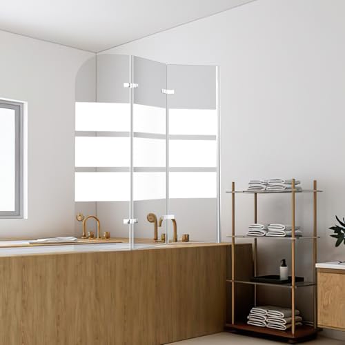 Jaxguom Duschwand für Badewanne, 120x140cm 3-Teilig Faltbar Duschabtrennung Badewanne,mit 6mm ESG Sicherheitsglas,Badewannen Duschwand Weiße Streifen,Glas Badewannenwand mit Badewannenaufsatz von Jaxguom
