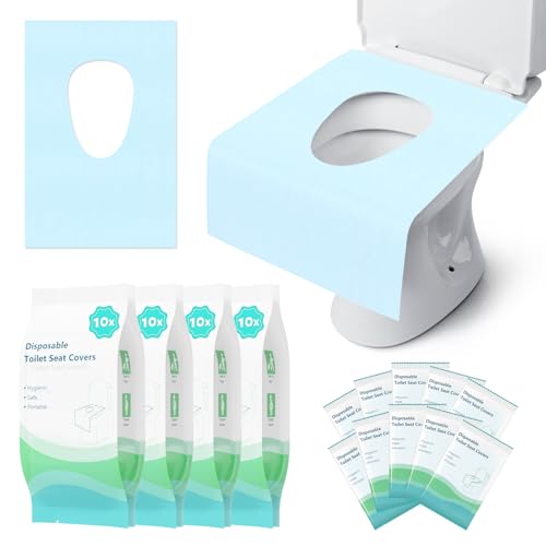 Jaxguom Einweg Toilettensitzbezug 40 Stück, Universal für Kinder und Erwachsene, WC Auflage für öffentliche Toiletten, Reisezubehör einzeln verpackt für Reise Camping Festival (60x40cm) von Jaxguom