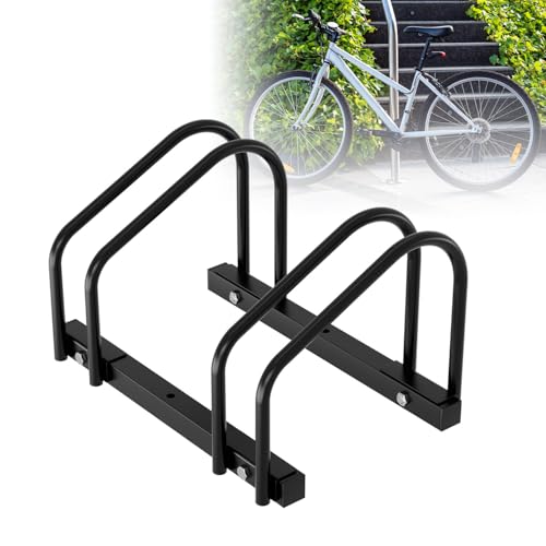 Jaxguom Fahrradständer Boden für 2 Fahrräder, 30cm Radabstand 35-55mm Reifenbreite rostfreier Stahl selbstsichernde Schrauben Boden oder Wandmontage Mehrfachständer Fahrradhalter Schwarz von Jaxguom