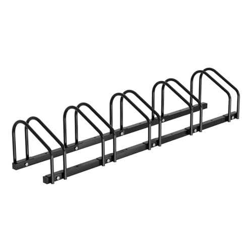 Jaxguom Fahrradständer Boden für 5 Fahrräder, 30cm Radabstand 35-55mm Reifenbreite rostfreier Stahl selbstsichernde Schrauben Boden oder Wandmontage Mehrfachständer Fahrradhalter Schwarz von Jaxguom
