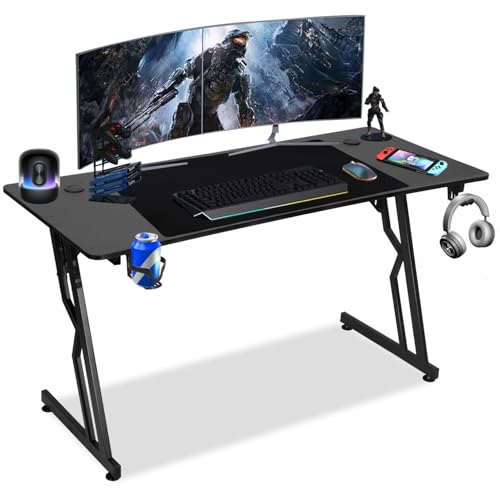 Jaxguom Gaming Tisch, 120 x 60 cm Gaming Schreibtisch,PC Tisch Gaming mit Kohlefaseroberfläche,Gamer Schreibtisch Z-Frame,Ergonomischer Computertisch für Gaming mit Kopfhörerhaken und Getränkehalter von Jaxguom