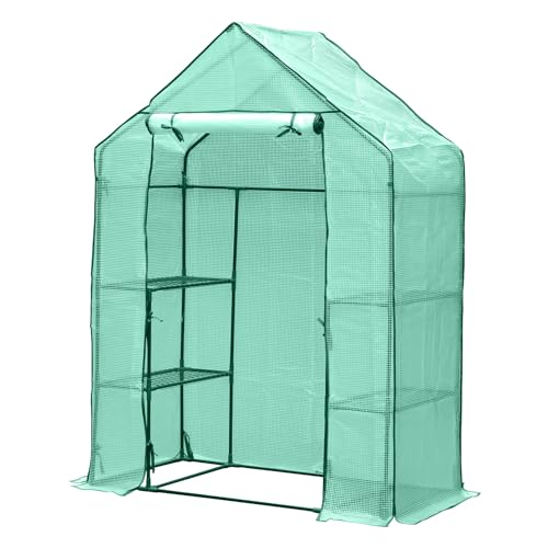 Jaxguom Gewächshaus Foliengewächshaus mit 130 g PE-Folie und Regalen, Tomatengewächshaus 143x73x195CM, Tomatenhaus begehbares Treibhaus, Pflanzenhaus für Tomaten & Pflanzen, Grün von Jaxguom