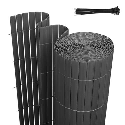 Jaxguom PVC Sichtschutzmatte, 100 x 800cm Sichtschutzzaun mit DREI Rippenverstärkungen und Kabelbindern, Windschutz Balkon Sichtschutz Wetterfest, für Zaun Garten Terrasse, Anthrazit von Jaxguom