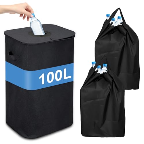 Jaxguom Pfandflaschen Sammelbehälter 100L mit Deckel & 2X Tragetasche, Behälter Leergut & Altglas Aufbewahrung, Robuster Flaschensammler für Küche, Pfandflaschen Behälter Schwarz Jaxguom Pfandflaschen Sammelbehälter 100L mit Deckel & 2X Tragetasche, Behälter Leergut & Altglas Aufbewahrung, Robuster Flaschensammler für Küche, Pfandflaschen Behälter Schwarz von Jaxguom