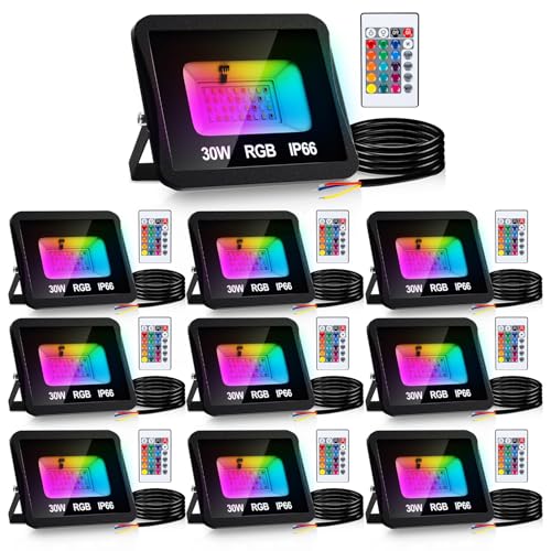 Jaxguom RGB LED Strahler Außen 10er 30W mit Fernbedienung, RGB Fluter LED Dimmbar Gartenstrahler, 16 Farben 4 Modi IP66 Wasserdicht, Memoryfunktion für Party Außen Jaxguom RGB LED Strahler Außen 10er 30W mit Fernbedienung, RGB Fluter LED Dimmbar Gartenstrahler, 16 Farben 4 Modi IP66 Wasserdicht, Memoryfunktion für Party Außen von Jaxguom