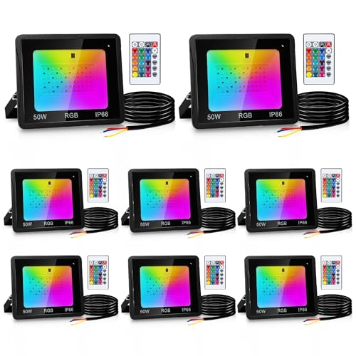 Jaxguom RGB LED Strahler Außen 8er 50W mit Fernbedienung, RGB Fluter LED Dimmbar Gartenstrahler, 16 Farben 4 Modi IP66 Wasserdicht, Memoryfunktion für Party Außen Jaxguom RGB LED Strahler Außen 8er 50W mit Fernbedienung, RGB Fluter LED Dimmbar Gartenstrahler, 16 Farben 4 Modi IP66 Wasserdicht, Memoryfunktion für Party Außen von Jaxguom