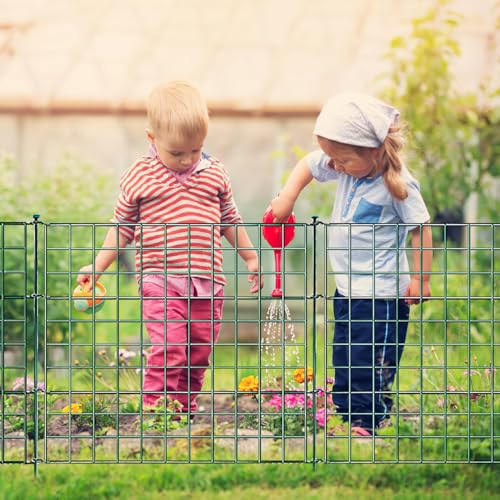Jaxguom Teichzaun Gartenzaun Steckzaun Komplettset Metall 20 Zaunelemente Länge 14.96 m, Inkl 24 Befestigungsstäbe, Hundezaun, Gitterzaun Set für Tierbarriere (Gerade,Grün) von Jaxguom
