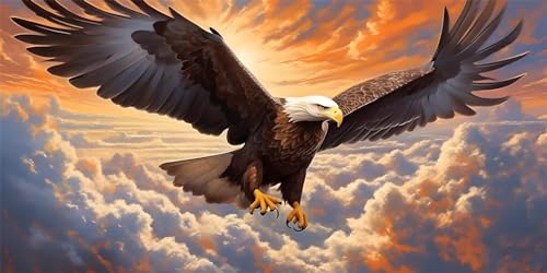 Diamond Painting, DIY 5D Diamant Painting Sonnenuntergang Adler Bilder Diamond Painting Erwachsene Kinder Crystal Art Set Diamant Malerei Stickerei Mosaikherstellung für Home Wand Décor 100x200cm A294 von Jaxiaco