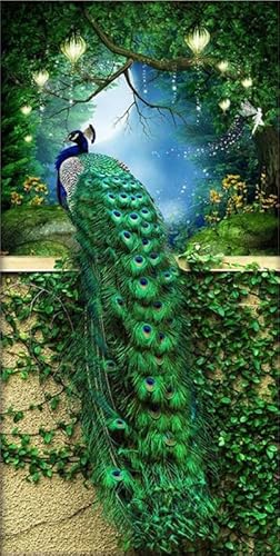 Diamond Painting Grüner Pfau Diamond Art Painting Full Zubehör, Diamant Painting Bilder Erwachsene Groß Stickerei Kreuzstich Kinder Diamant Malerei Art Craft Wanddekoration Gifts 70x140cm F-210 von Jaxiaco